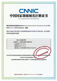 中国国家顶级域名注册证书