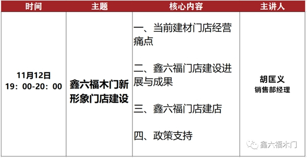 鑫六福木门十一月直播培训季即将开启