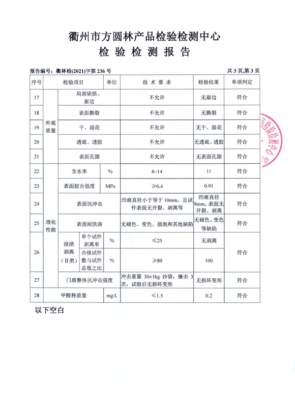 西匠木门——质检报告