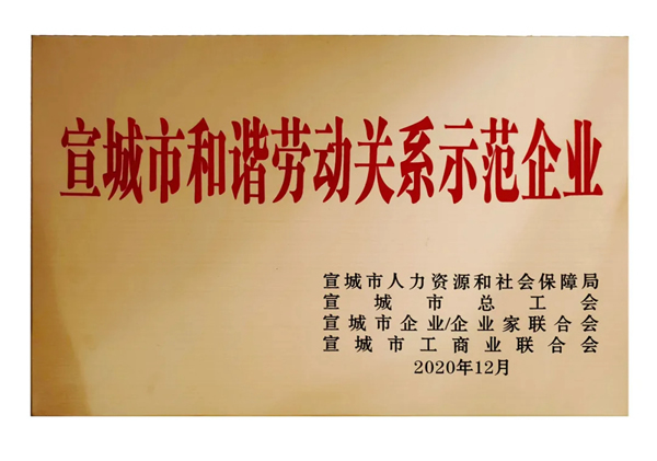 顺心家居荣获“宣城市和谐劳动关系示范企业”荣誉